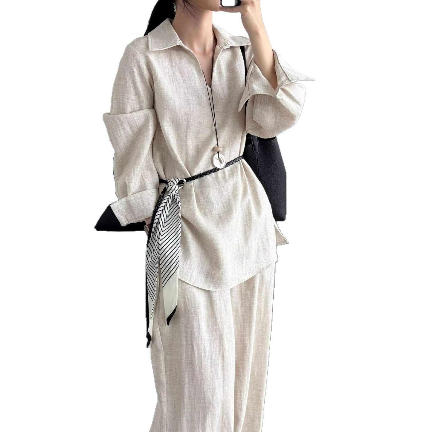 Two-piece Relaxed-fit Casual Pants Set For Women Straight-leg Pants For Women
