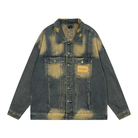 Loose Casual Wash Vintage Distressed Turn-down Collar Coat