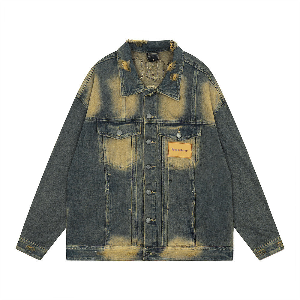 Loose Casual Wash Vintage Distressed Turn-down Collar Coat