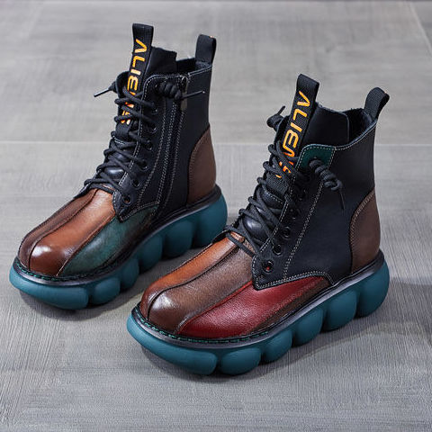 Ethnic Style Retro Rainbow Short Boots Platform