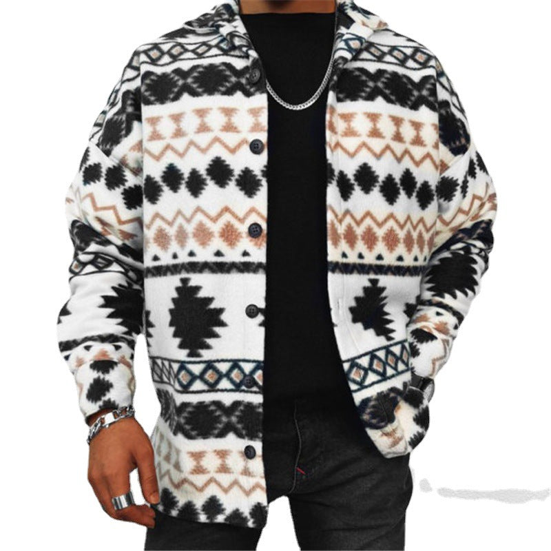 Casual Men's Long-sleeved Contrast Woolen Coat