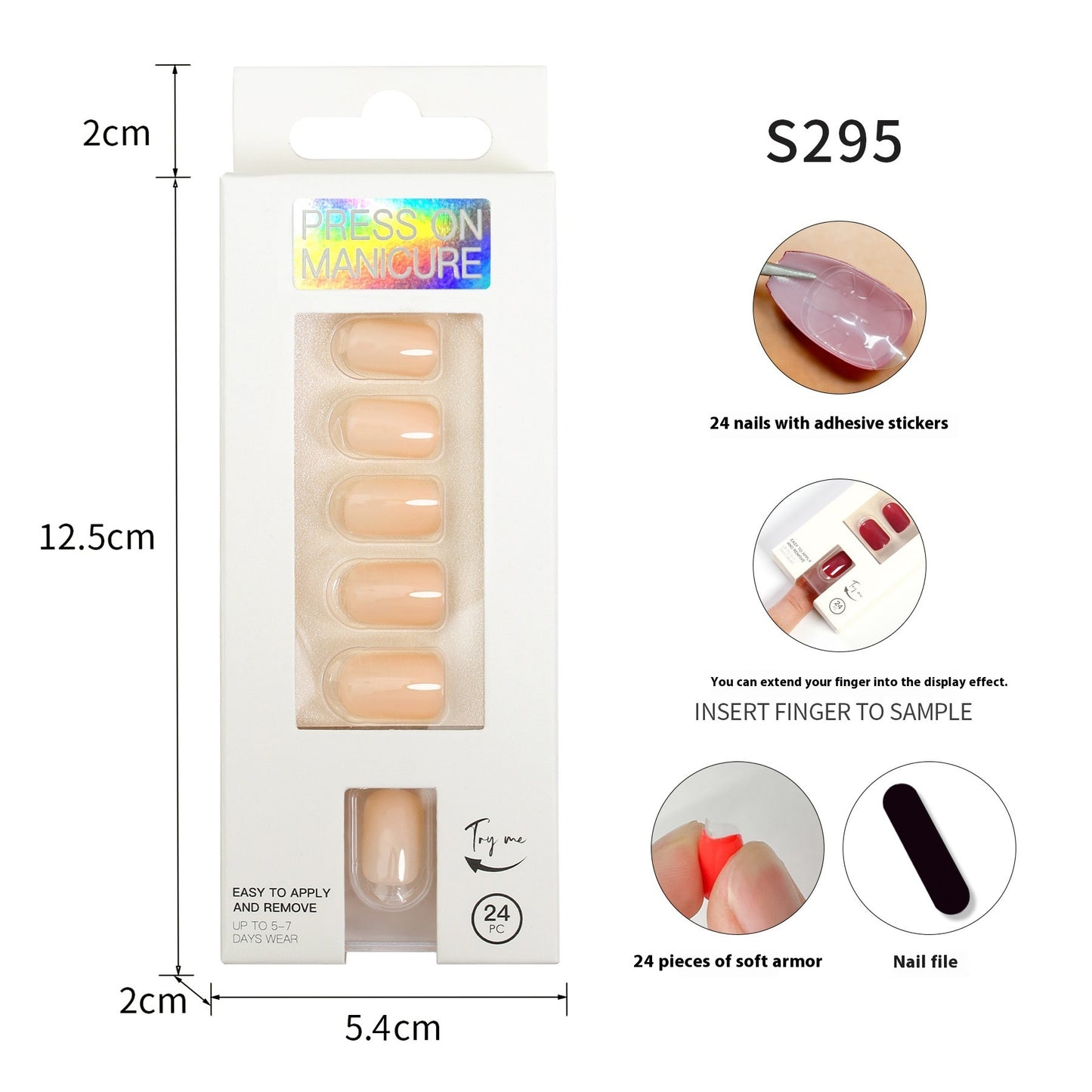 Short Square Head Solid Color Nail Stickers Finished Product 24 Pieces