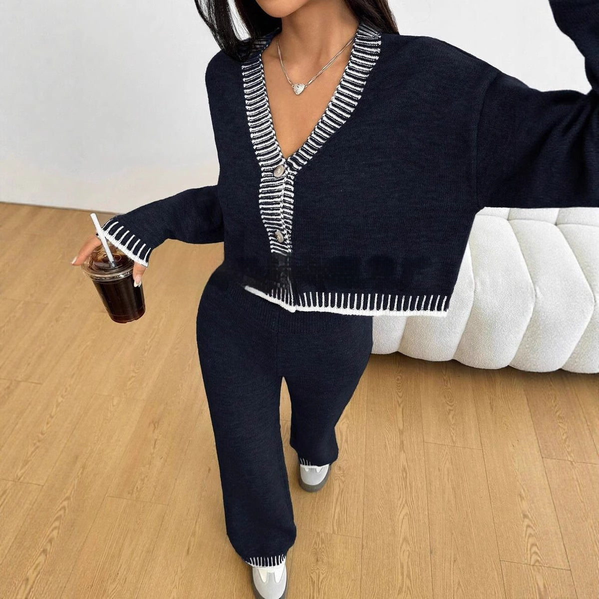 Women's V-neck Top Blouse And Pants