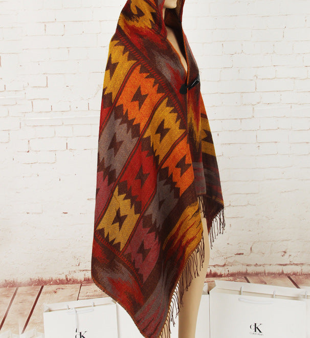 Horn Buckle Ethnic Style Hood Cape Shawl