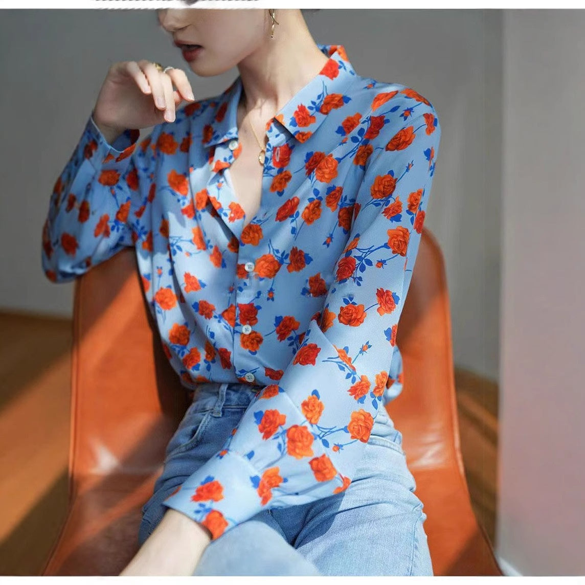 Design-print Retro Long-sleeved Shirt