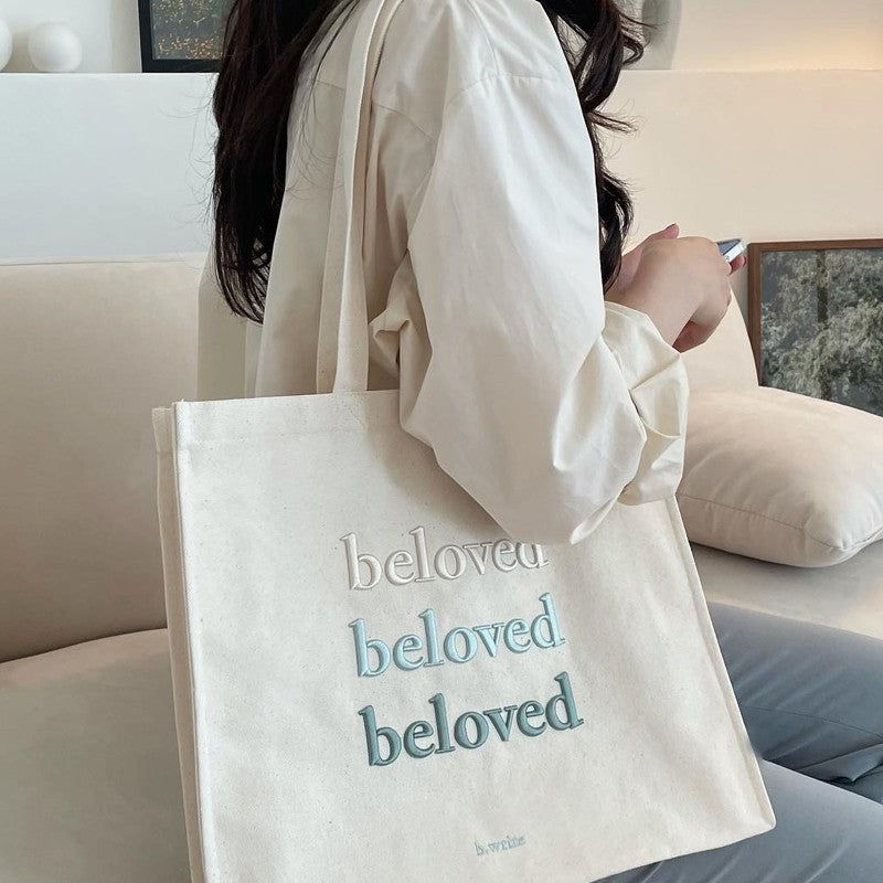 Women's Embroidered Letters Large Capacity Canvas Bag