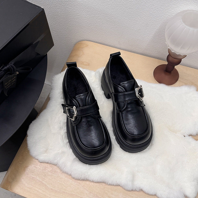 British-style Thick-soled Height-increasing Leather Shoes