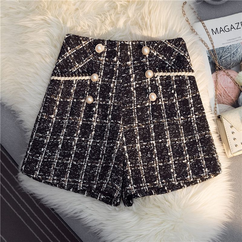 High Waist Slimming Tweed A-line Shorts