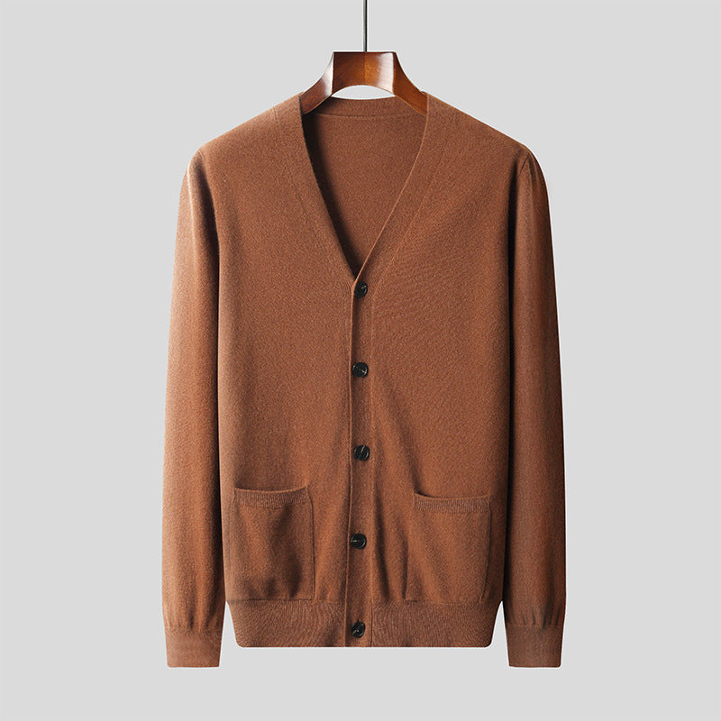 Wool Knit Cardigan Men's Casual V-neck Sweater Coat