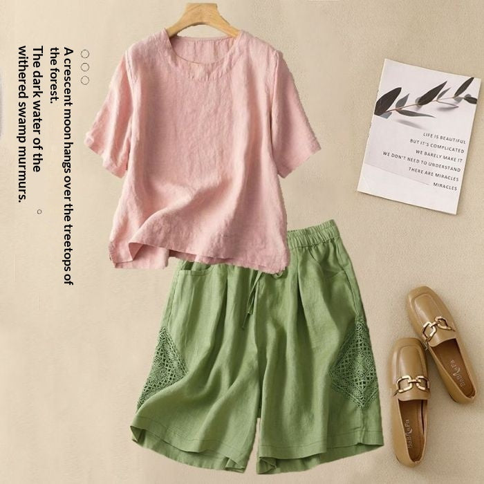 Loose Casual Elastic-waist Shorts Fashion Set