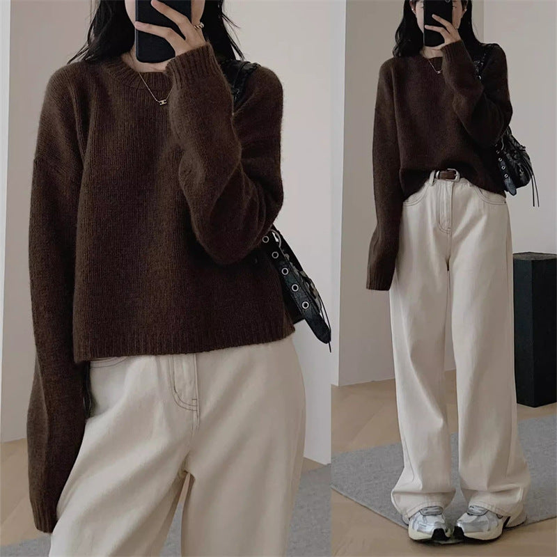 Grøn Vaskebjørn Fløjls Crew Neck Pullover Sweater Kvinde Efterår Og Vinter Løs Afslappet Stil