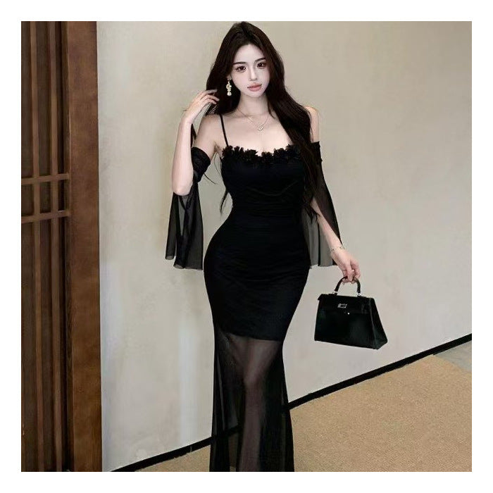 Womens Sexy Backless Mesh Floral Camisole Dress