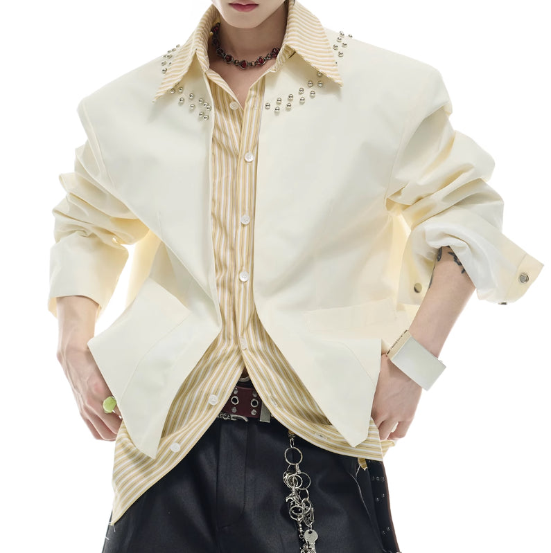 Niche Fake Two-piece Striped Stitching Shirt