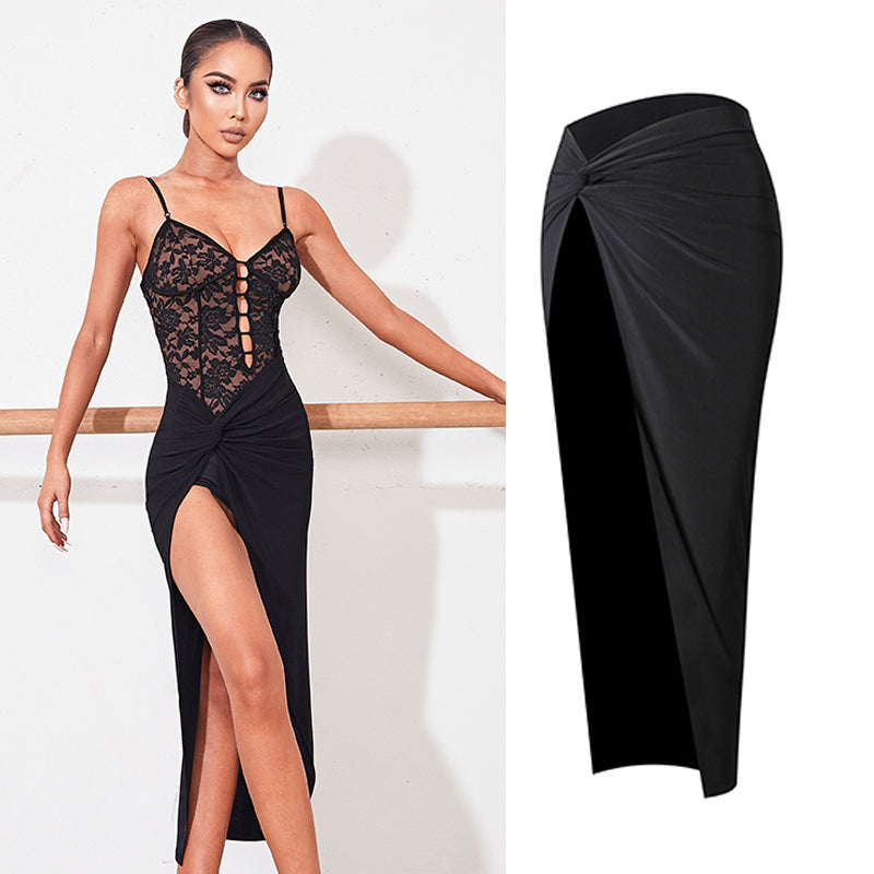 Knotted Latin Dance Dress Women's High Waist Half Skirt