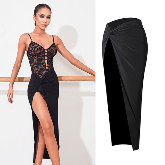 Knotted Latin Dance Dress Women's High Waist Half Skirt