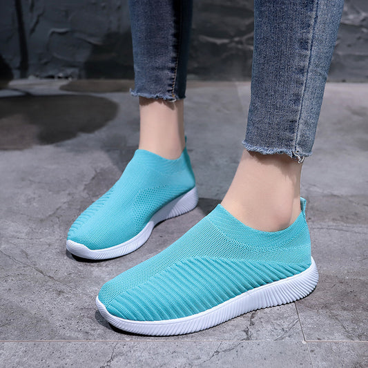 Strækbar Mesh Åndbar Flats Sko Blød Sål Fly Knit Slip On Sko
