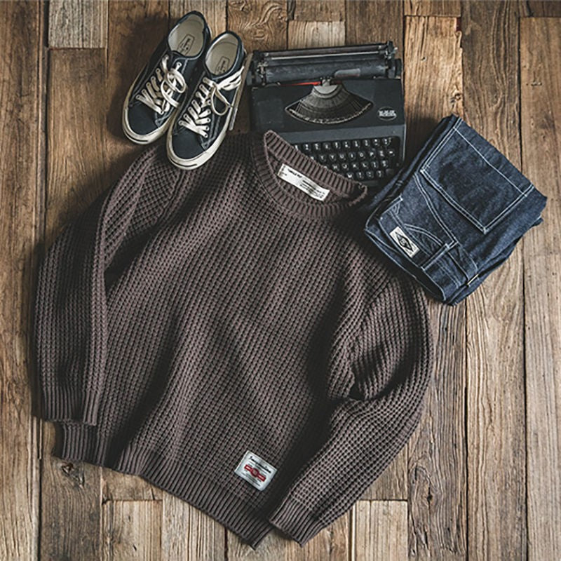 Rundhalset tyk uldsweater strik løs mænd