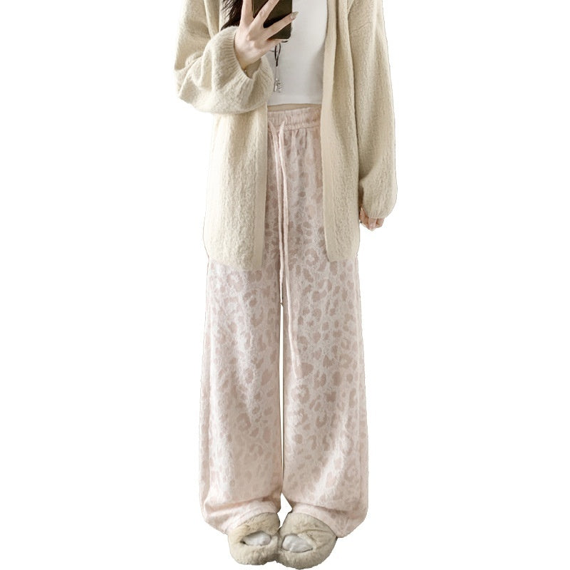 New High Waist Slimming Casual Soft Glutinous Leopard Print Wide Leg Pants For Women
