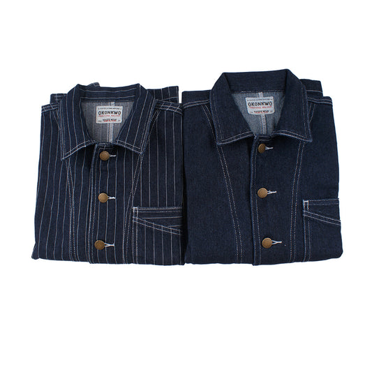 Primary Color Vertical Stripes Denim Jacket Coat