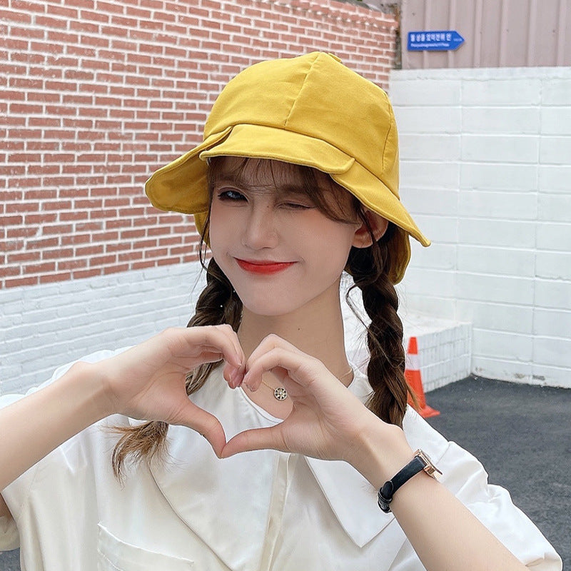 Flower Fisherman Hat Female Sweet And Cute Sunscreen Shade Student All-match Solid Color