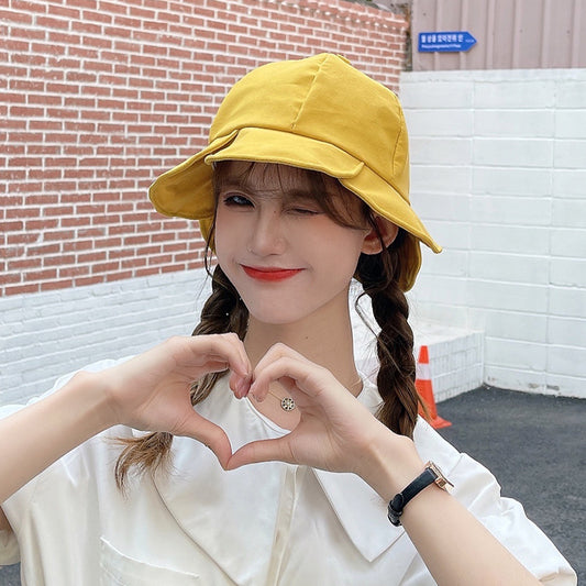 Flower Fisherman Hat Female Sweet And Cute Sunscreen Shade Student All-match Solid Color