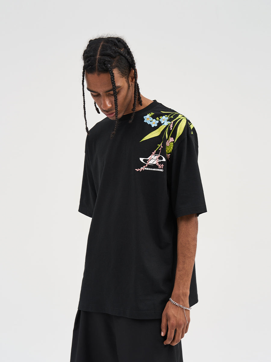 Floral Embroidered Simple Short-sleeved T-shirt