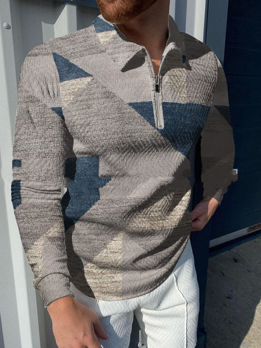 Afslappet Revers Pullover Digital Print Til Mænd