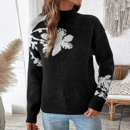 Contrast Color Jacquard Pullover Sweater