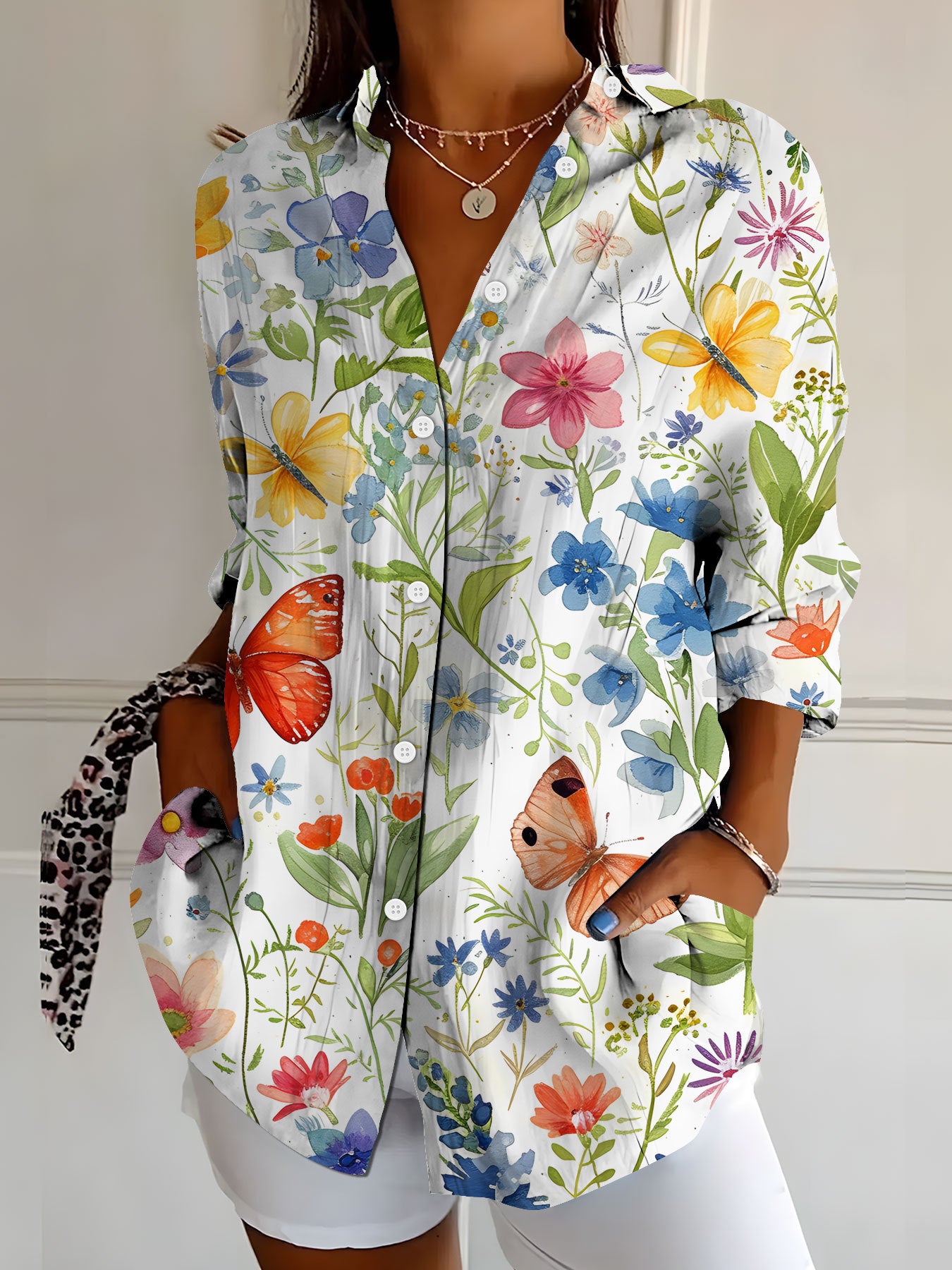 New Womens Floral Print Premium Elegant Long Sleeve Shirt