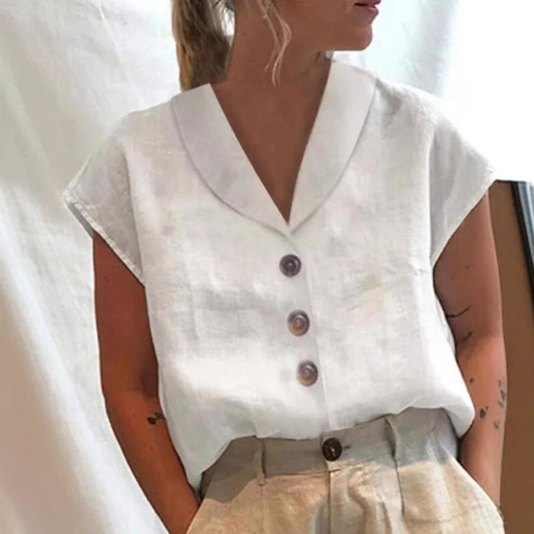 Women's Short-sleeved Solid Color Slim-fit Stand-up Collar Shirt