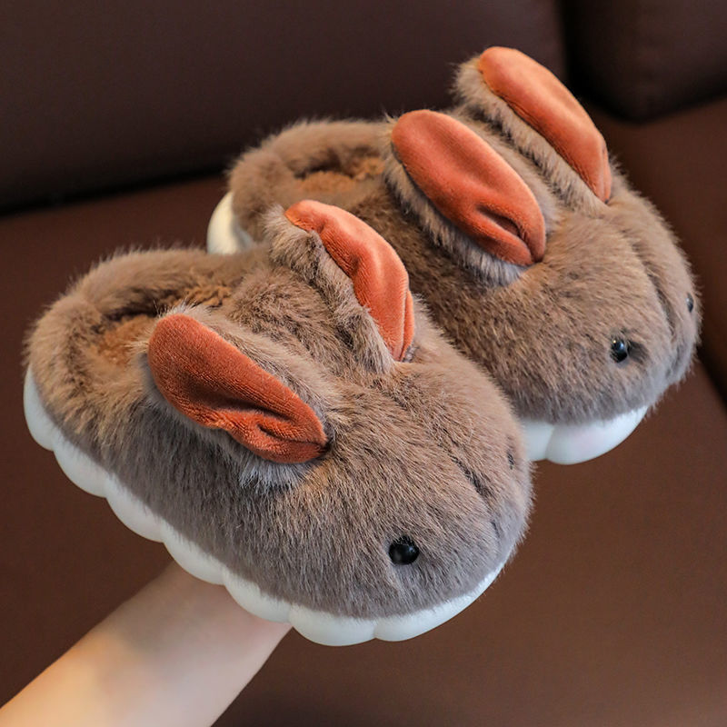 Winter Soft Sole Household Cartoon Cute Rabbit Big Medium And Small Children's Woolen Shoes