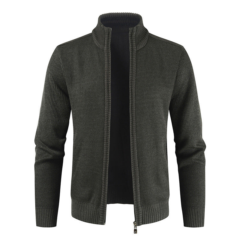 Autumn New Men's Cardigan Coat Casual Stand Collar Solid Color Men's Knitwear