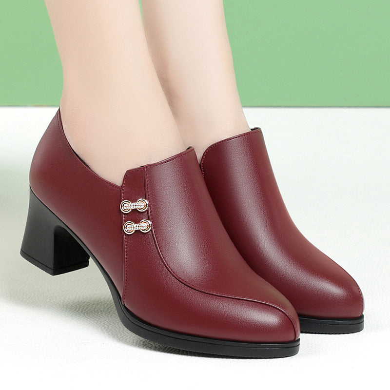 Leather Soft Sole SChunky Heel Comfortable Leather Shoes