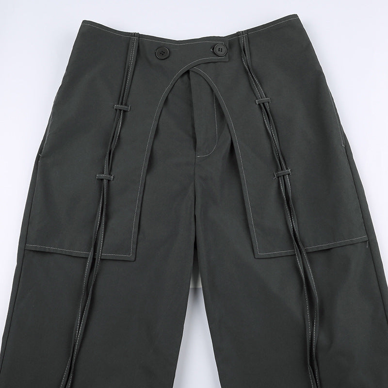 Women's High Waist Design Crossover Ribbon Trousers
