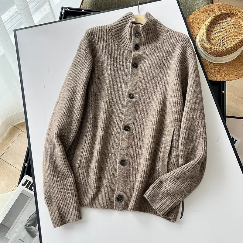 Ny strikket cardigan langærmet Shufulei løs rullekrave-sweaterjakke