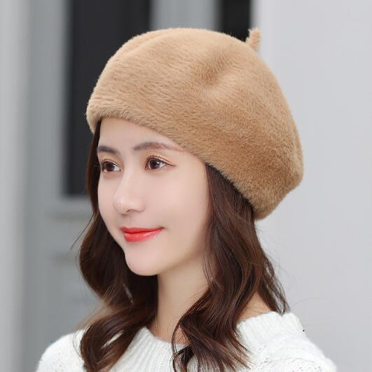 Solid Color Mink Velvet Warm Fashion British Pumpkin Painter Hat