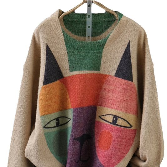 Rund Hals Plus Size Pullover Strikket Hvid Overtøj Slankende Løs Mink Pels Langærmet Sweater