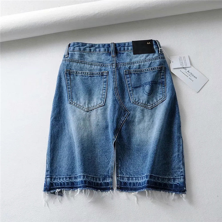 Women's Irregular Raw Edge Denim Skirt