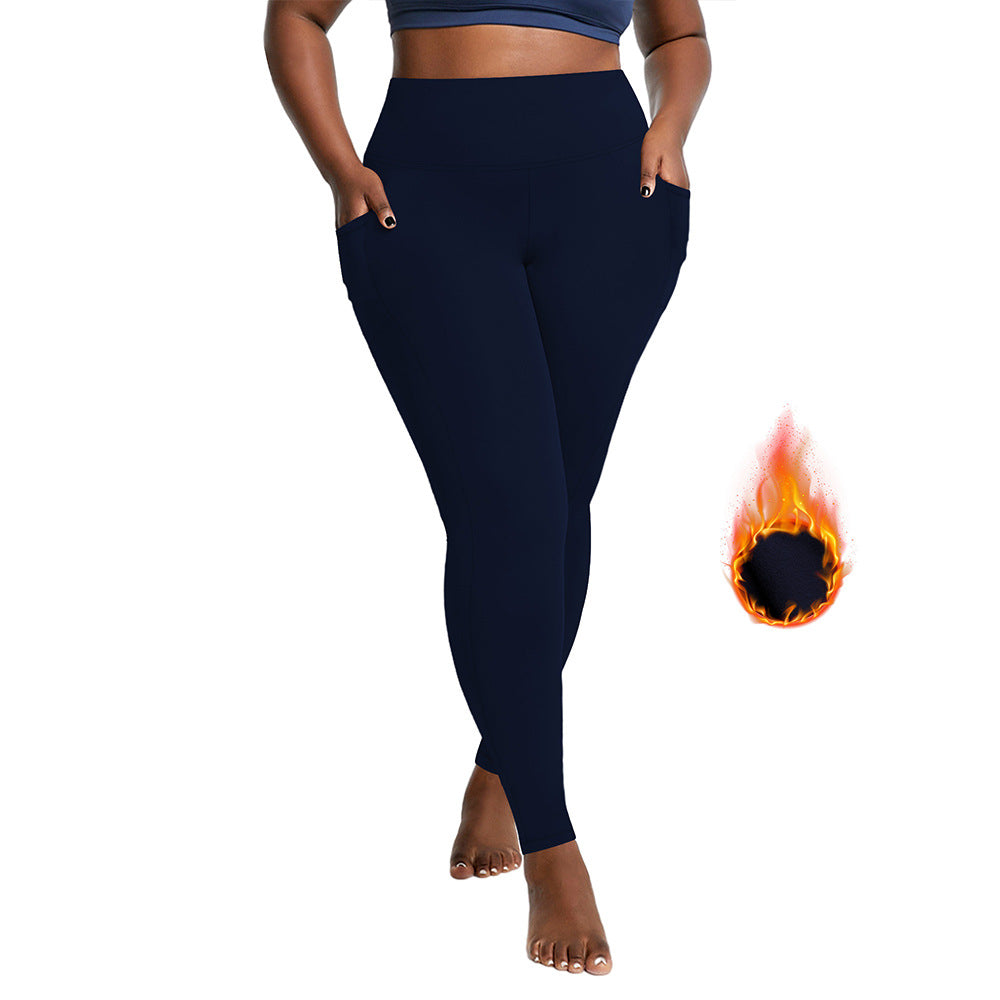 AutumnWinter Fleece-Lined Yoga Pants For Women, High-Waisted, Cropped Style