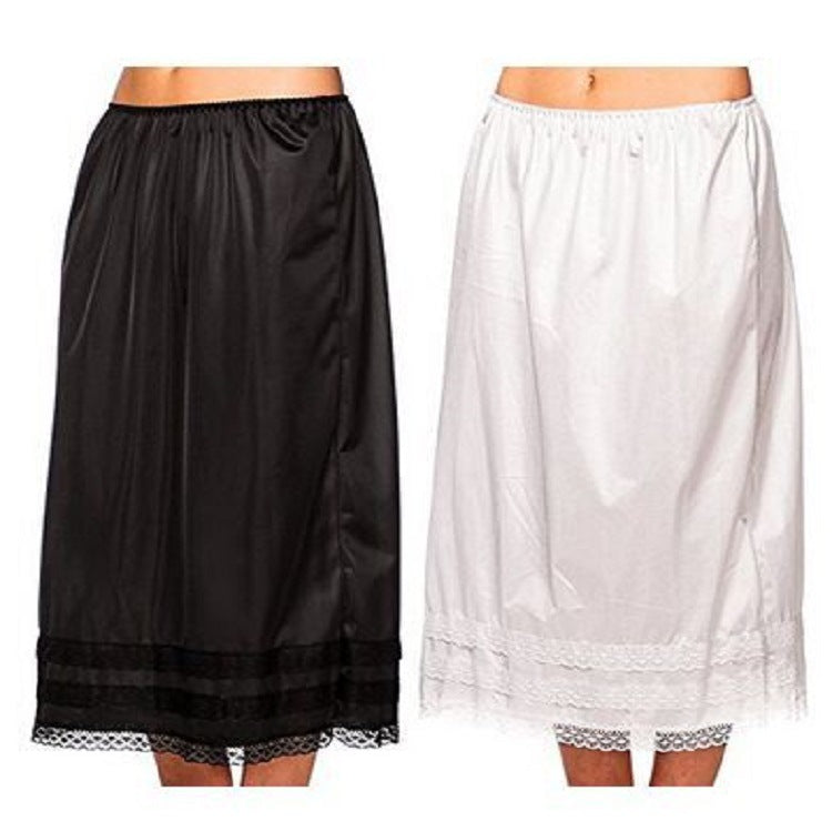 Solid Color Pleated Patchwork Long Dress Sweet Lace Casual Skirt