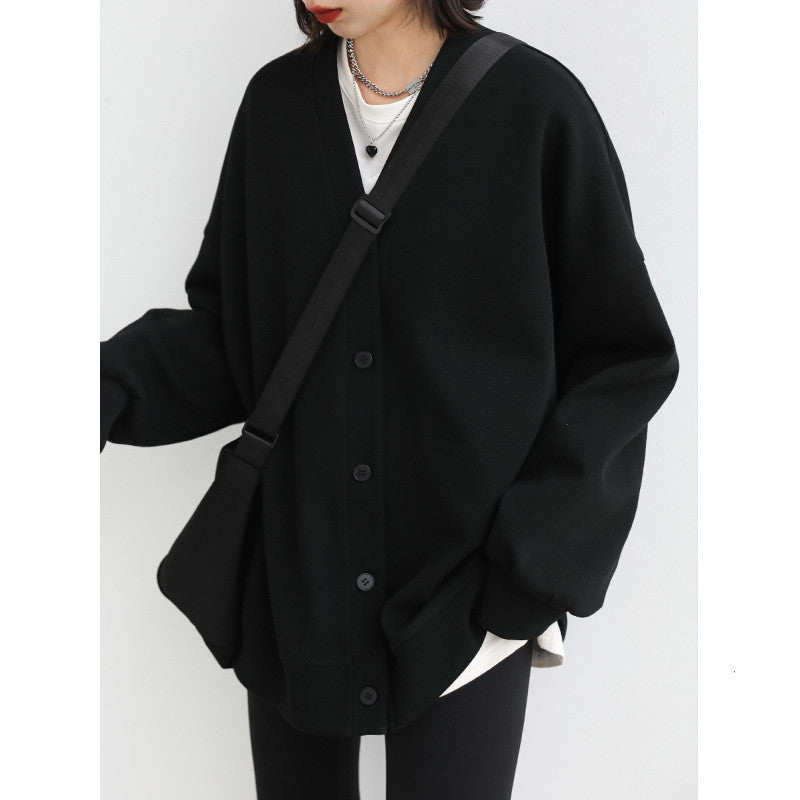 Casual Versatile Loose V-Neck Mid-Length Cardigan Jacket