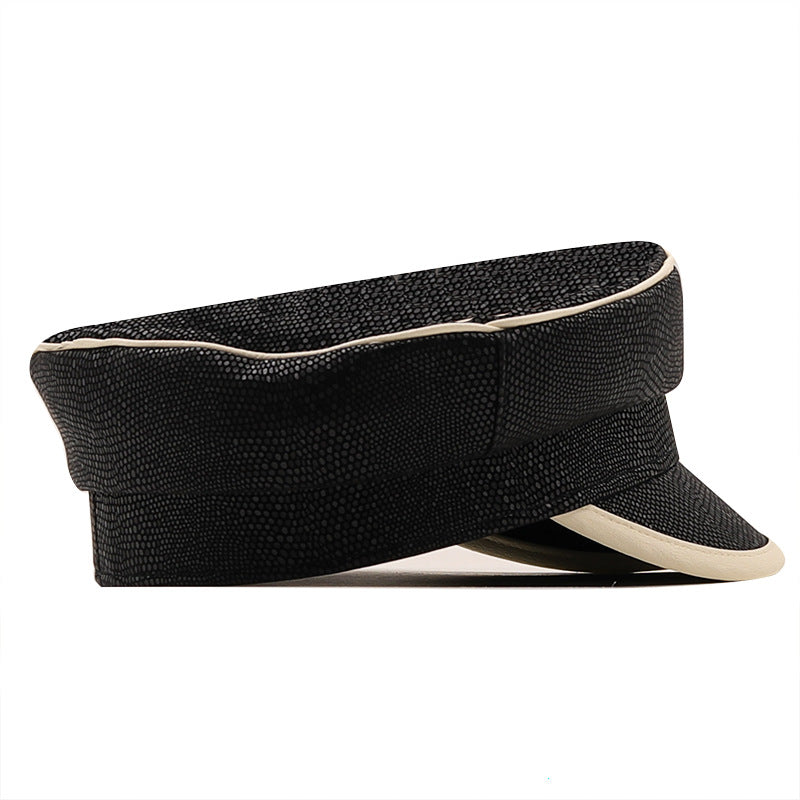 Black Pu Leather Beret Female Painter Hat