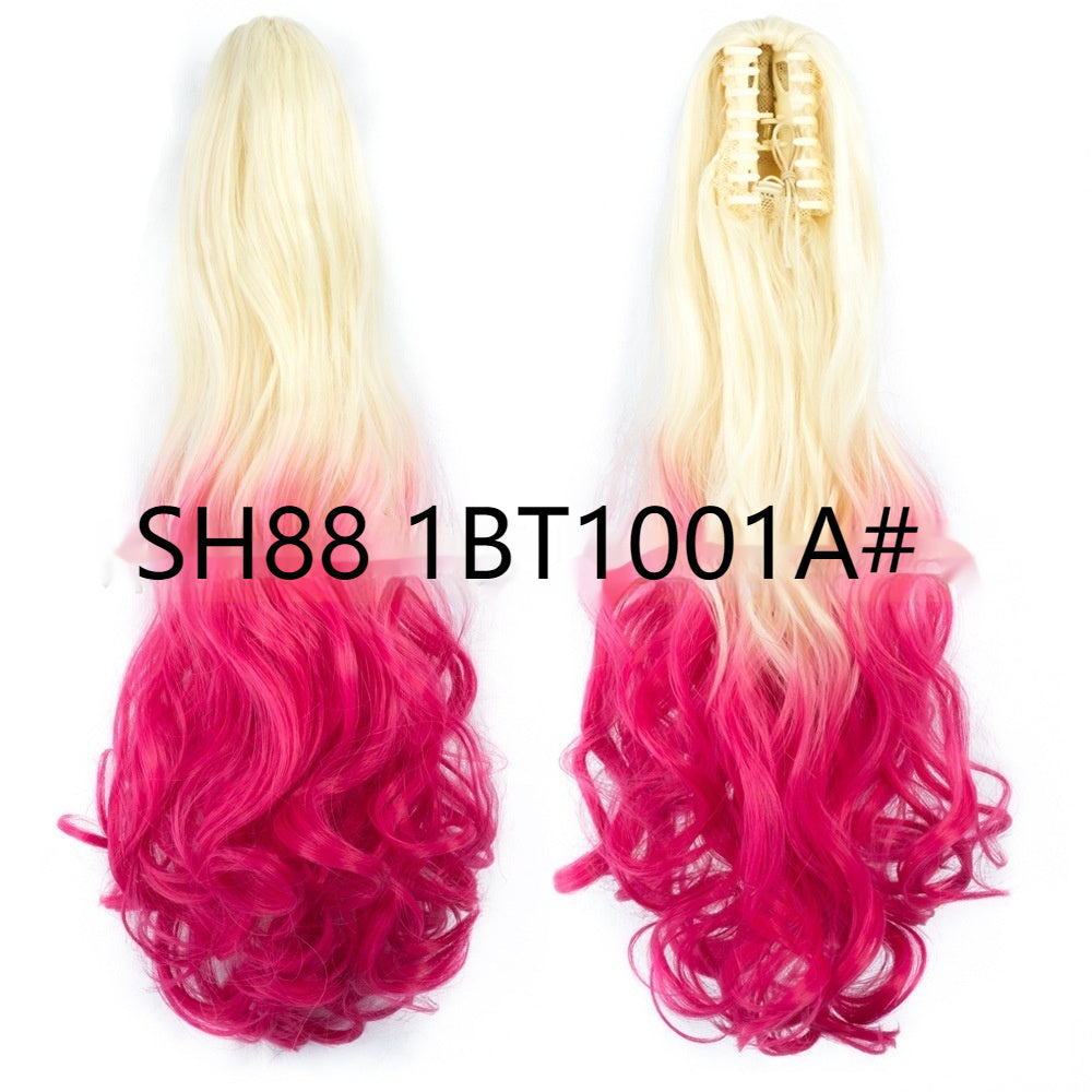 Colorful Long Curly Hair Clip Ponytail Wig