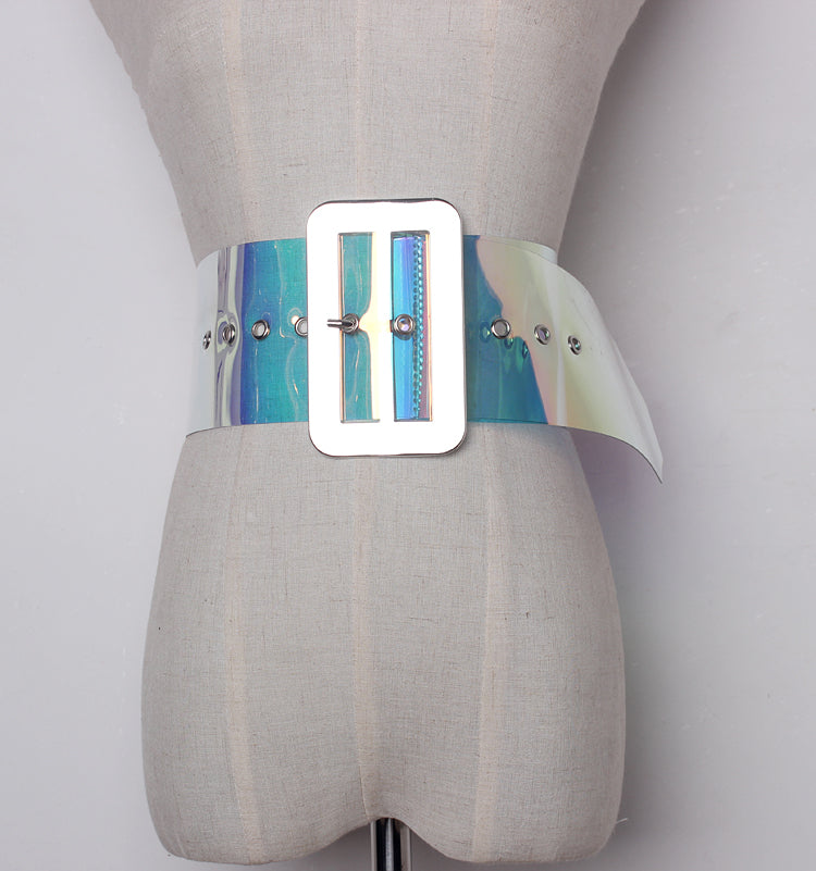 Silver Generous Buckle Laser Magic Color PVC Air Eye All-match Belt