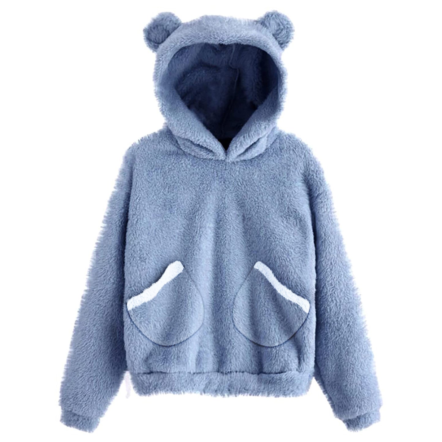Europe And America New Style Pocket Plush Rabbit Ears Hooded Warm Sweater Women's Jacket
