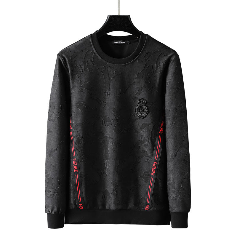 Round Neck Sweater Men's Long-sleeved T-shirt Black
