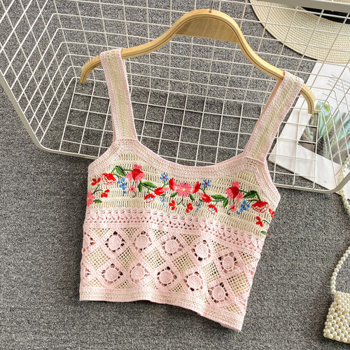 Women's Embroidered Knit Design Sleeveless Top