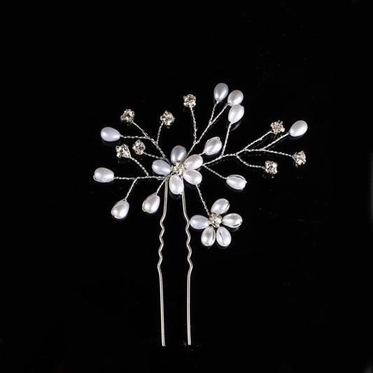 Gold Leaf Diamond Pearl U-Shaped Hairpin Pin