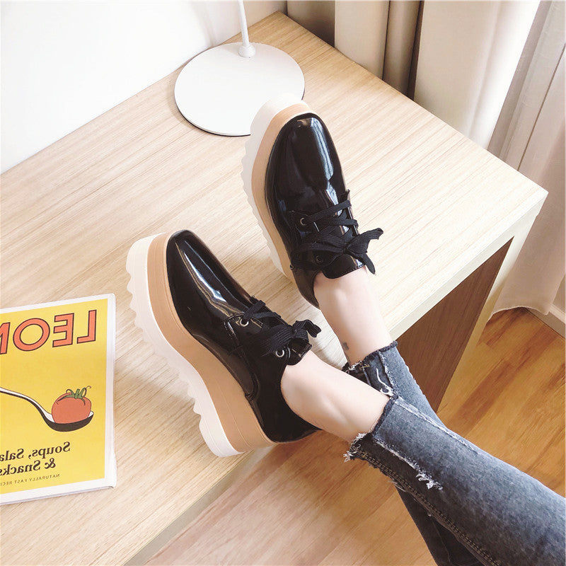 Thick-soled Square Toe Heightened Wedge Shoes
