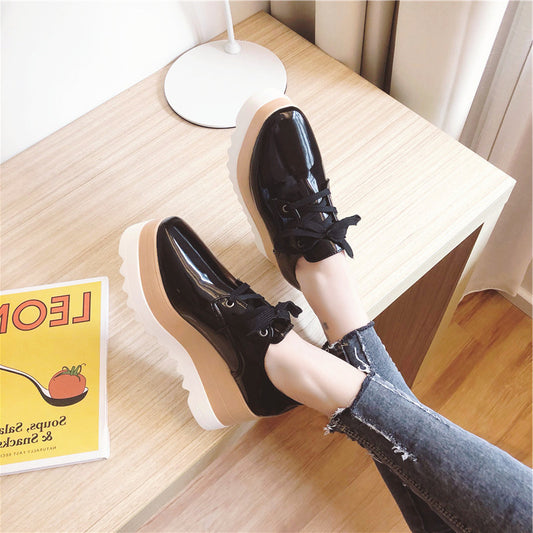 Thick-soled Square Toe Heightened Wedge Shoes
